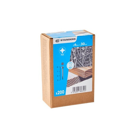 Vis agglo tête fraisée pozidriv inox A2 4x30mm STANDERS -  Sanifer