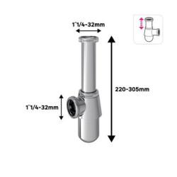 Siphon pour lavabo gain de place diam.32, EQUATION, chrome - Sanifer