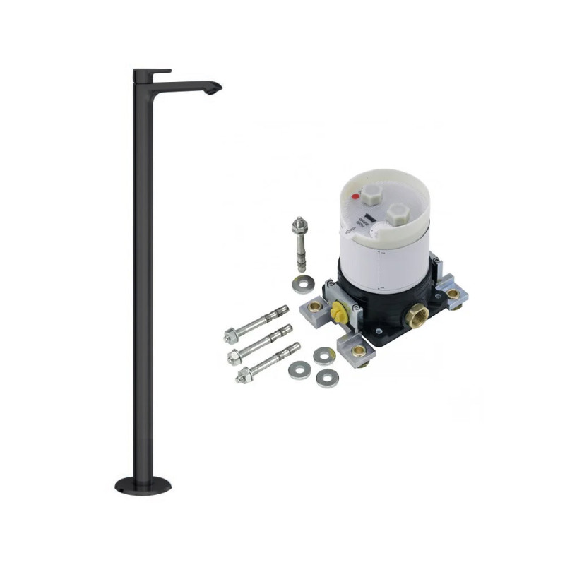 Mitigeur mono commande lavabo sur pied Passion noir PVD+KIT |Sanifer