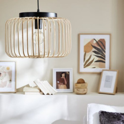 Suspension 1x e27 métal noir/naturel   d.38 cm|Sanifer