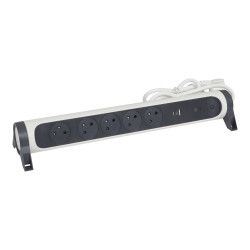 Rallonge multiprise 5 prises 2P+T Surface USB Type-A + Type-C blanc et gris foncé | Sanifer