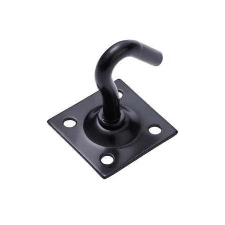 Crochet fixe avec platine acier D 8 mm 45x45mm noir  - Sanifer