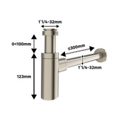 Siphon découpable Ø 32mm chromé brossé - Sanifer