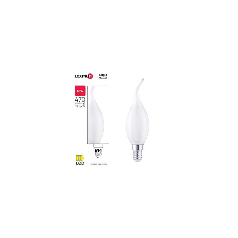 Ampoule led flamme coup de vent E14 3,4w 470lm dépoli 4000k - Sanifer