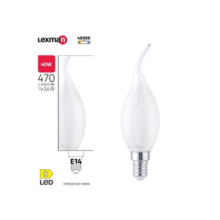 Ampoule led flamme coup de vent E14 3,4w 470lm dépoli 4000k - Sanifer