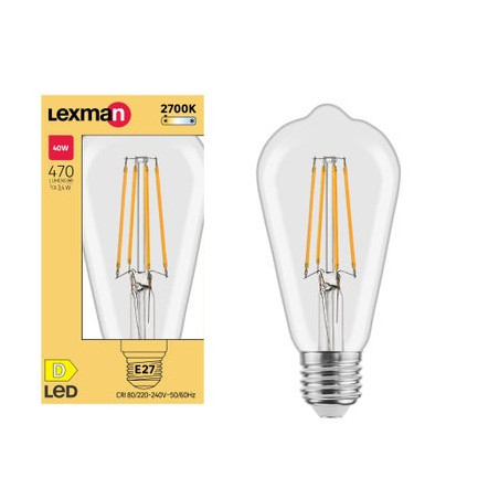 Ampoule LED Edison verre e27 3,4w 470lm claire 2700k  - Sanifer