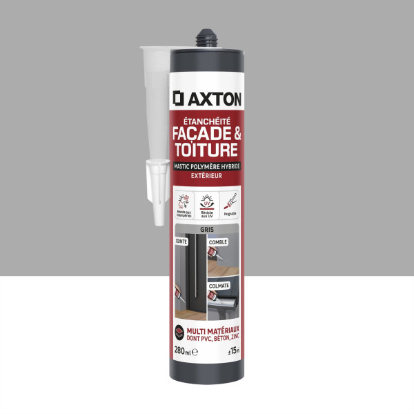 Mastic étanchéité façade/toiture polymère hybride AXTON gris c. 280ml - Sanifer