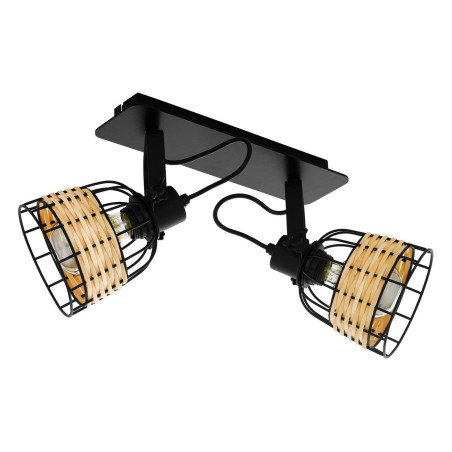 Suspension 2 lumières ANWICK  E27 noir et rotin - Sanifer