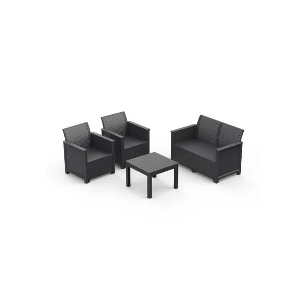 Salon bas de jardin Emma en polypropylène noir, 4 personnes|Sanifer