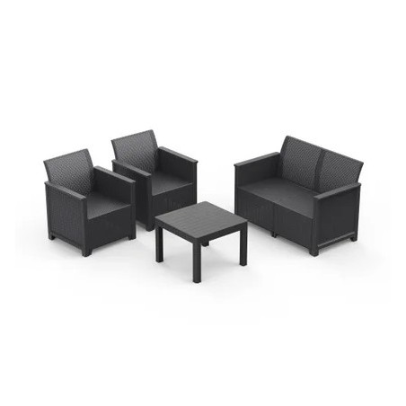 Salon bas de jardin Emma en polypropylène noir, 4 personnes|Sanifer