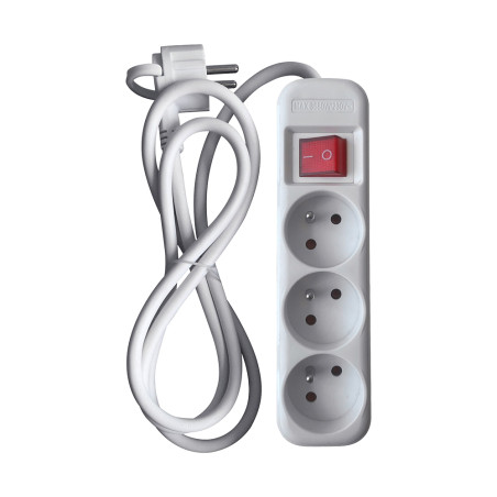 Bloc 3 prises 16A, avec interrupteur câble 1,5m, blanc, LEXMAN|Sanifer