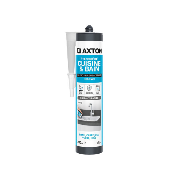 Mastic silicone cuisine/bain gris AXTON cartouche 280 ml|Sanifer