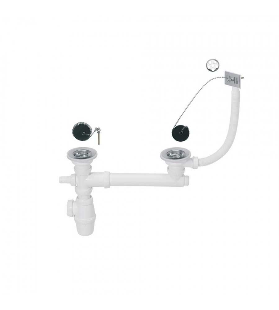 Bonde et siphon avec trop-plein pour évier double bac