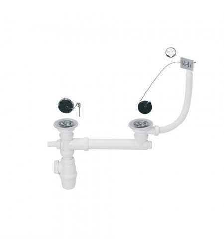 Bonde et siphon avec trop-plein pour évier double bac