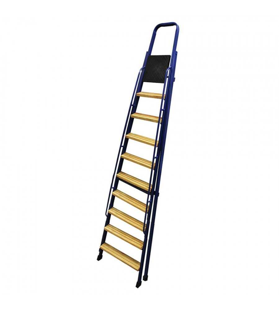 Escabeau 10 marches fer-bois