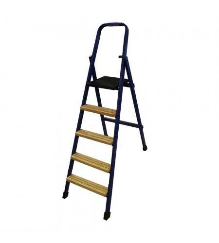 Escabeau 5 marches fer-bois