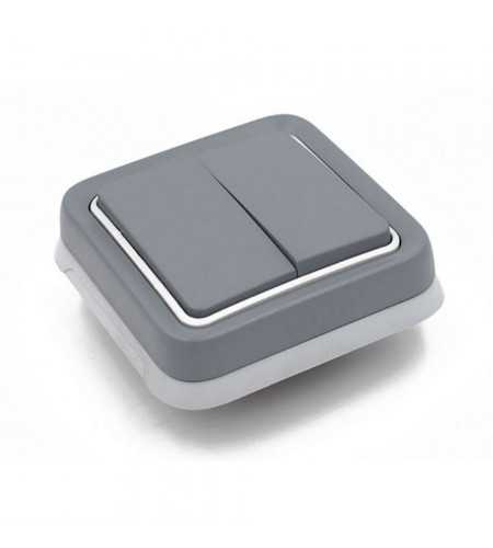 Ensemble interrupteur va-et-vient + support plaque Plexo gris étanche