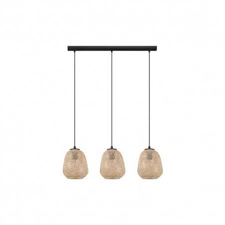 Suspension acier bois- nature E27 DEMBLEBY 3x40W max H1100 l900