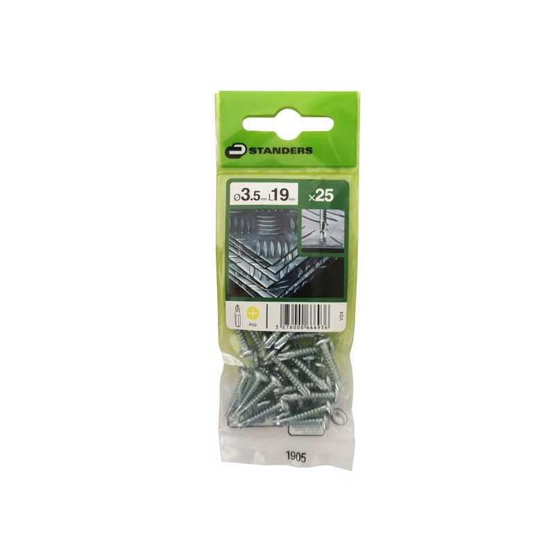 Lot de 25 Vis autoperceuse Acier Tête Fraisée Phillips Standers X L.19 Mm