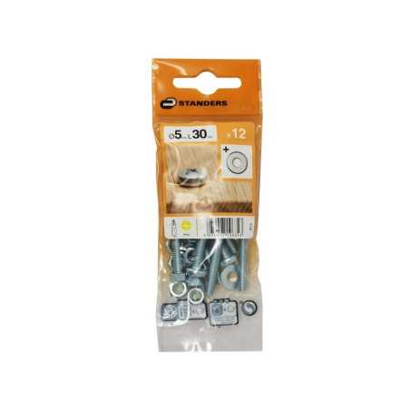 Lot de 12 boulons tête cylindrique acier Zingué L.30 X diam.5 mm