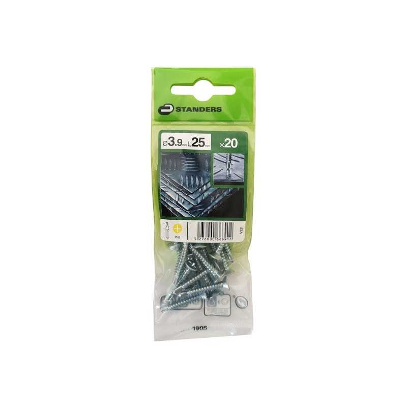 Lot de 20 Vis autoperceuse Acier Tête Fraisée Phillips Standers X L.25 Mm