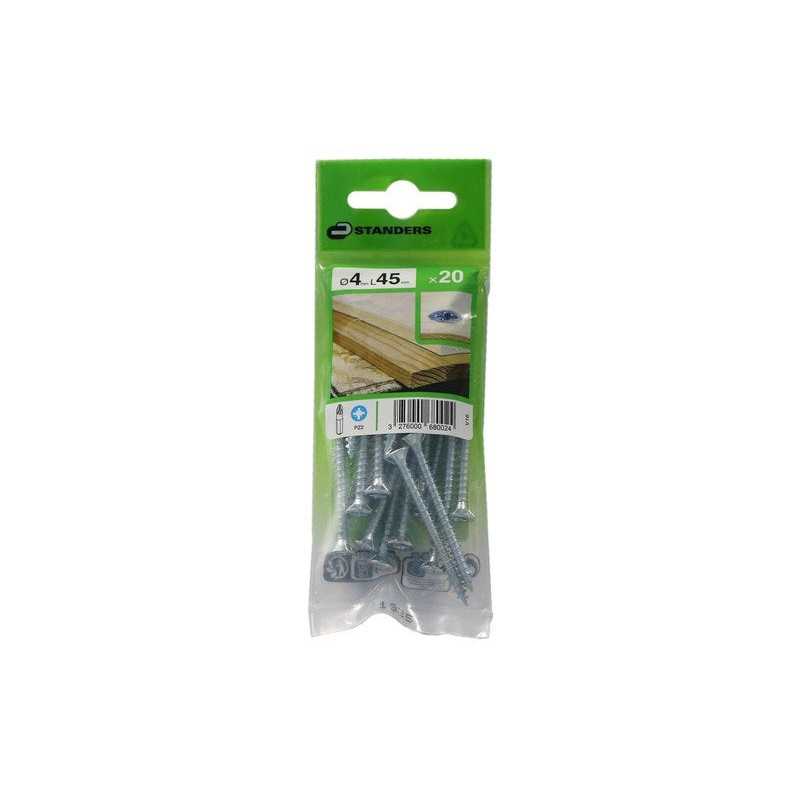 Lot de 20 Vis Acier Tête Fraisée Standers Diam.4 Mm X L.45 Mm