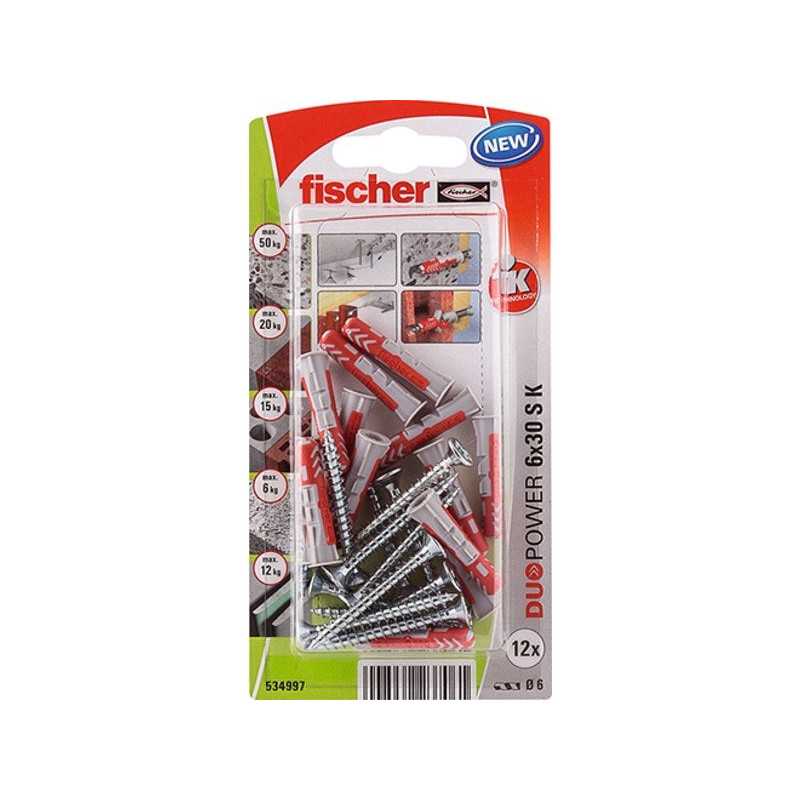 Lot de 12 Chevilles Et Vis Fischer Diam.6 X L.30 Mm