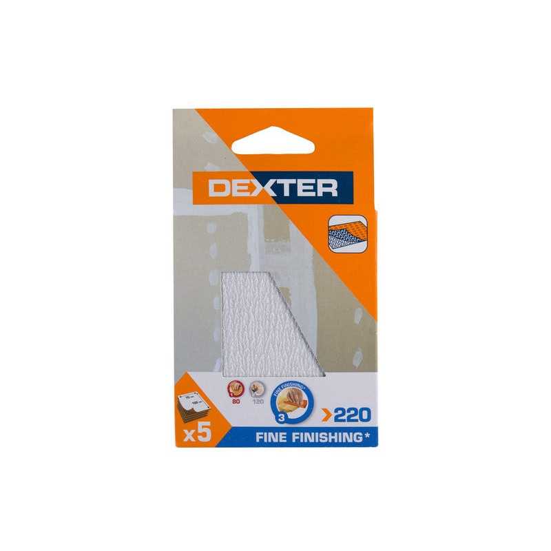 Lot de 5 feuilles abrasives Dexter pour ponceuse spéciale plâtre Grains 220