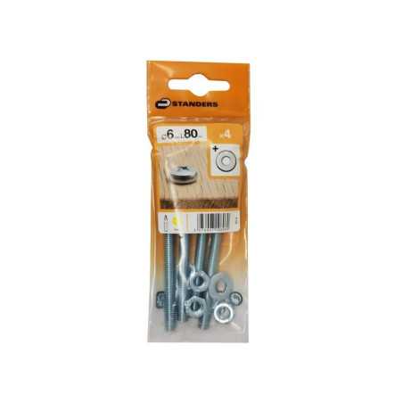 Lot de 4 Boulons Tête Cylindrique Acier Zingué L.80 X Diam.6 Mm