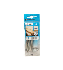 Lot de 4 Vis Inox Tête Fraisée Standers Diam.6 Mm X L.60 Mm