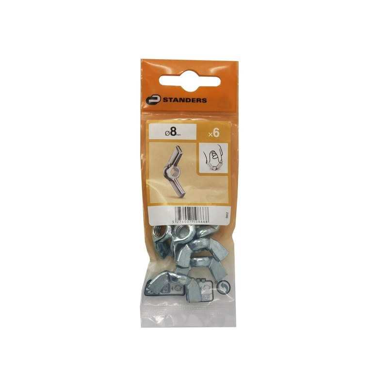 Lot de 6 Écrous Oreilles Acier Diam.8 Mm Standers