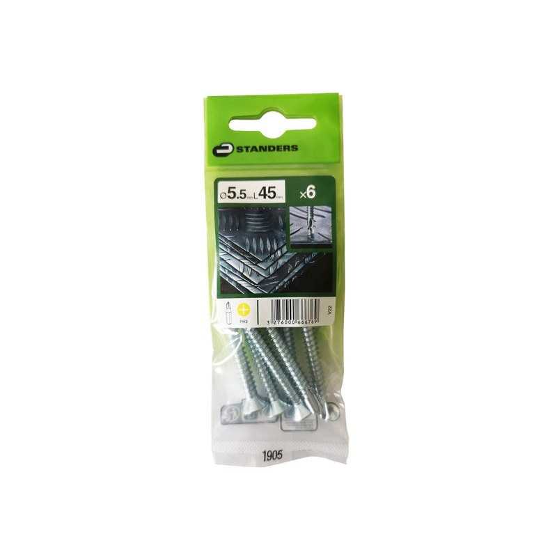 Lot de 6 Vis autoperceuse Acier Tête Fraisée Phillips Standers X L.45 Mm