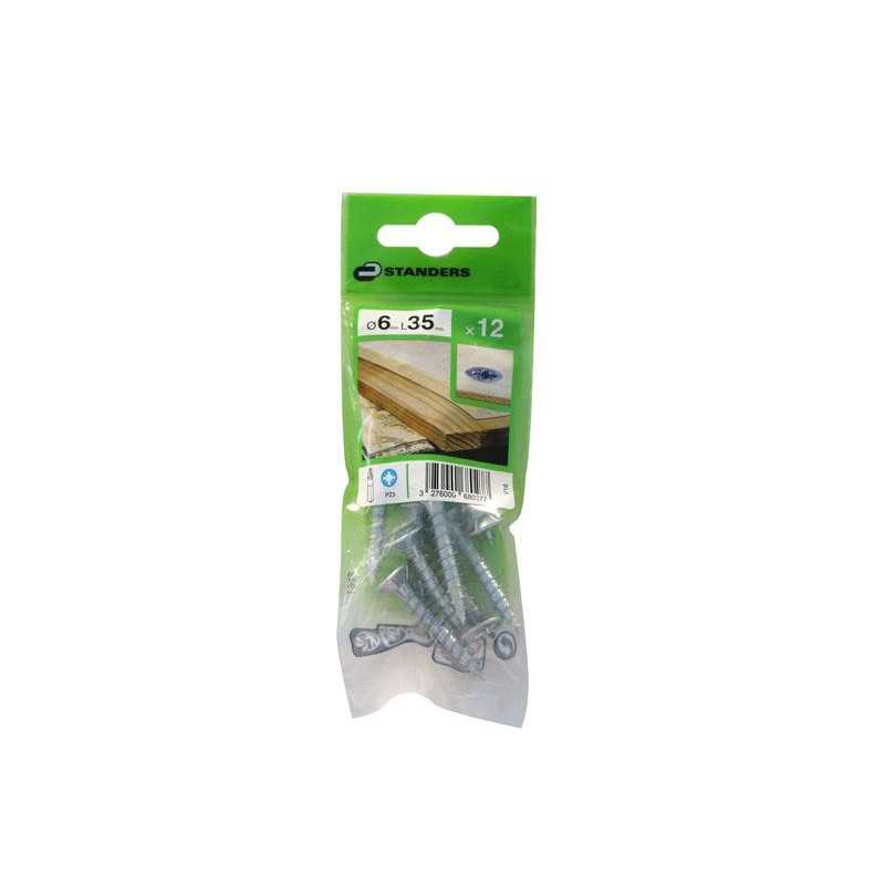 Lot de 12 Vis Acier Tête Fraisée Standers Diam.6 Mm X L.35 Mm