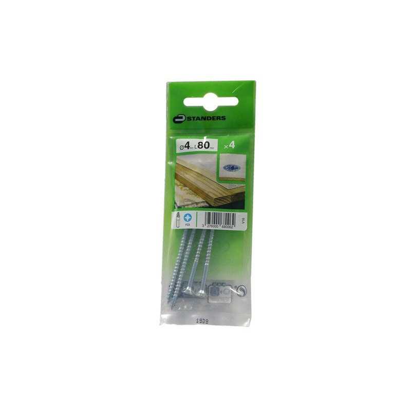Lot de 4 Vis Acier tête Fraisée Standers Diam.4 Mm X L.80 Mm