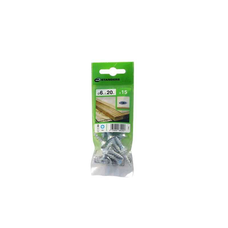 Lot de 15 Vis Acier Tête Fraisée Standers Diam.6 Mm X L.20 Mm