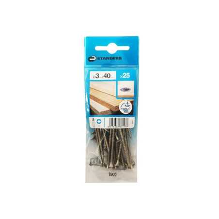 Lot de 25 Vis Inox Tête Fraisée Standers Diam.3 Mm X L.40 Mm