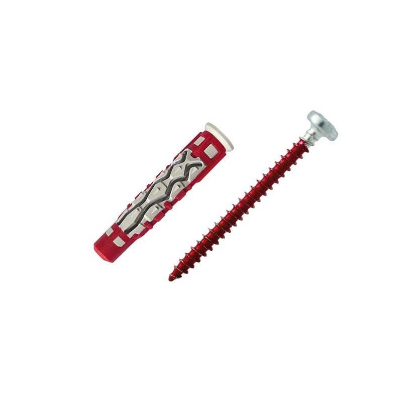 Lot de 12 Chevilles Et Vis Couleur Red Head Diam.6 Mm X L.37 Mm