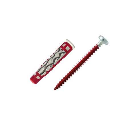 Lot de 12 Chevilles Et Vis Couleur Red Head Diam.6 Mm X L.37 Mm