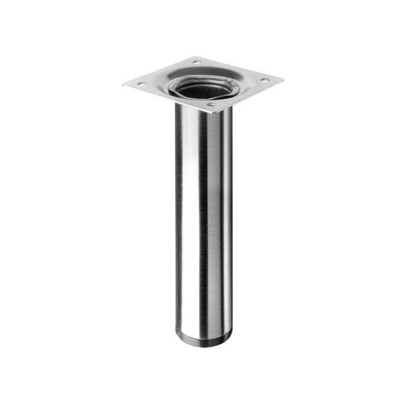 Pied de meuble cylindrique fixe en acier brossé gris