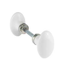Lot de 2 Boutons De Porte Uni Porcelaine De Limoges Nickelé Mat