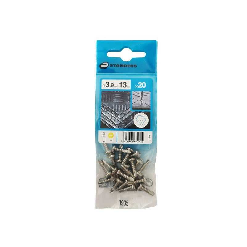 Lot de 20 vis auto perceuse inox tête Ronde Phillips Standers X L.13 Mm