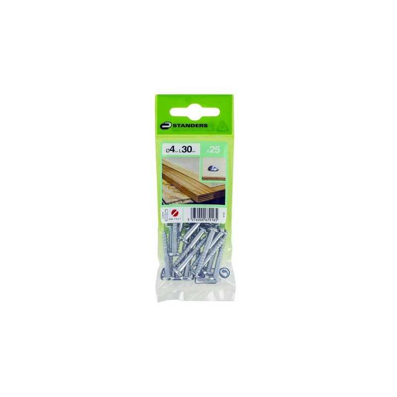 Lot de 25 Vis Acier Tête Ronde Standers Diam.4 Mm X L.30 Mm