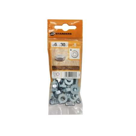 Lot de 8 Boulons Tête 6 Pans Acier Zingué L.30 Standers