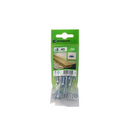 Lot de 30 Vis Acier Tête Fraisée Standers Diam.3 Mm X L.40 Mm
