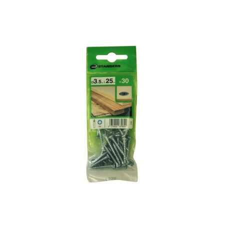 Lot de 30 Vis Acier tête Fraisée Standers Diam.3.5 Mm X L.25 Mm