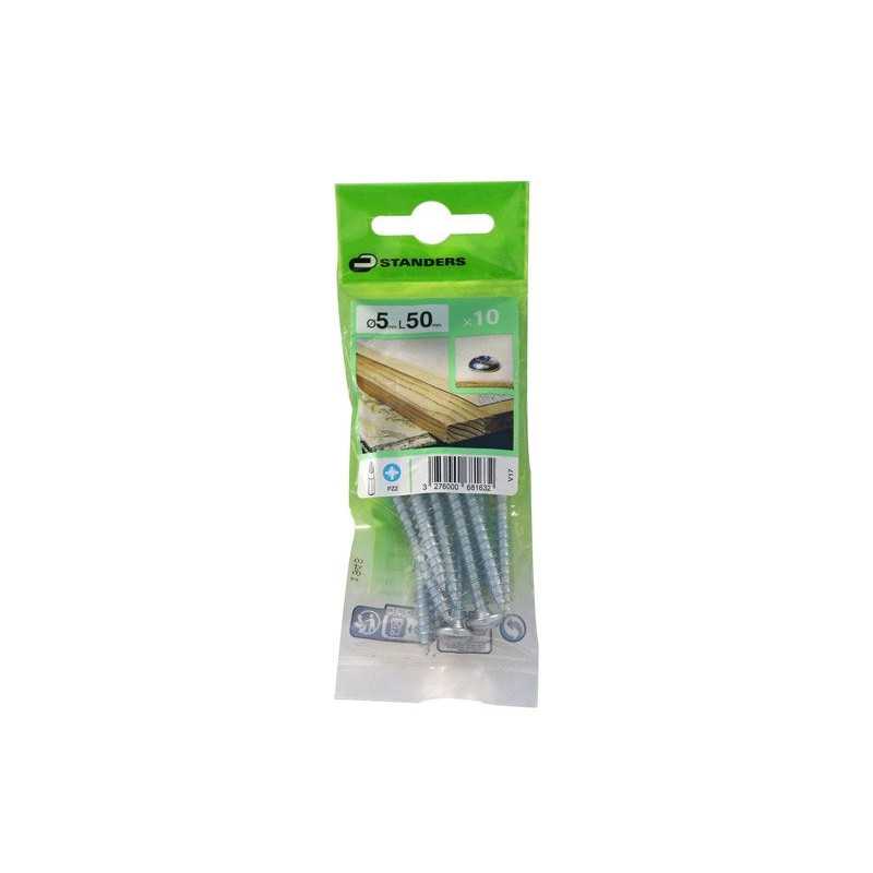 Lot de 10 Vis Acier tête Ronde Standers Diam.5 Mm X L.50 Mm