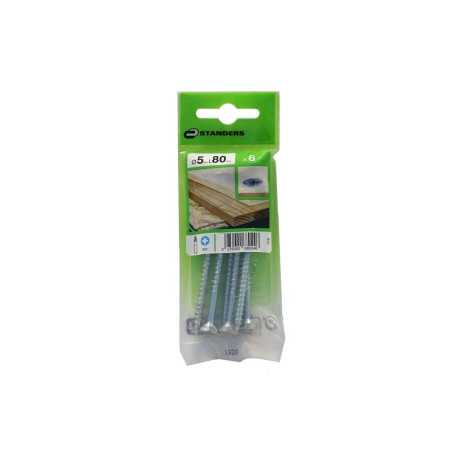 Lot de 6 Vis Acier Tête Fraisée Standers Diam.5 Mm X L.80 Mm