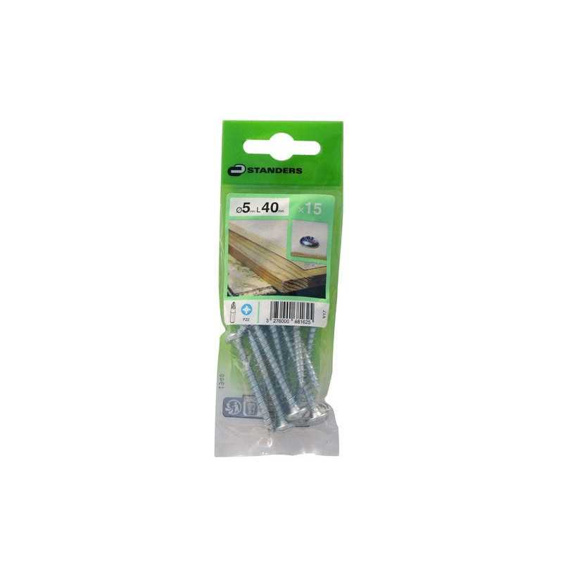 Lot de 15 Vis Acier tête Ronde Standers Diam.5 Mm X L.40 Mm