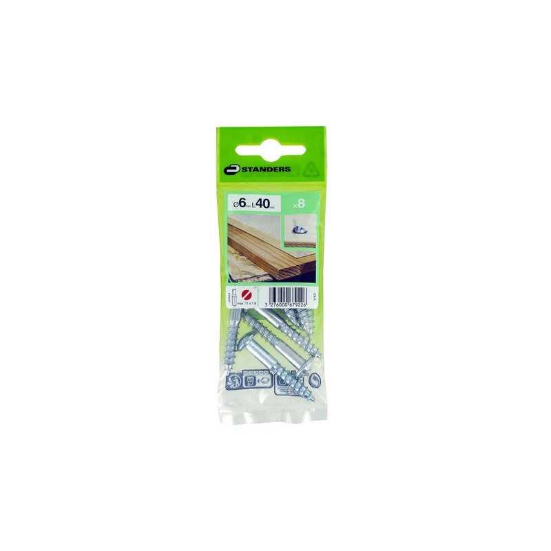 Lot de 8 Vis Acier Tête Ronde Standers Diam.6 Mm X L.40 Mm