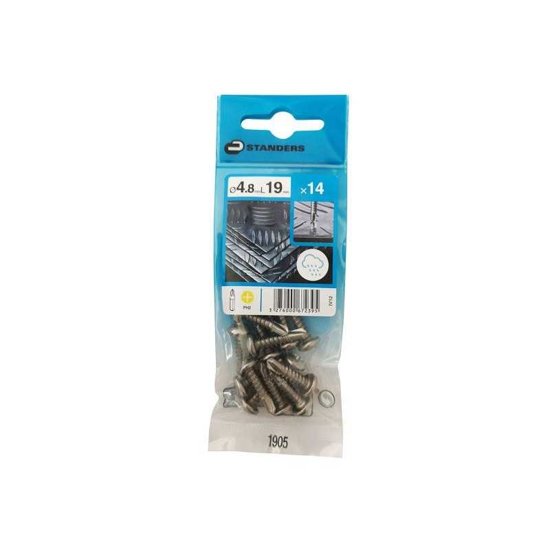 Lot de 14 Vis autoperceuse Inox Tête Ronde Phillips Standers X L.19 Mm